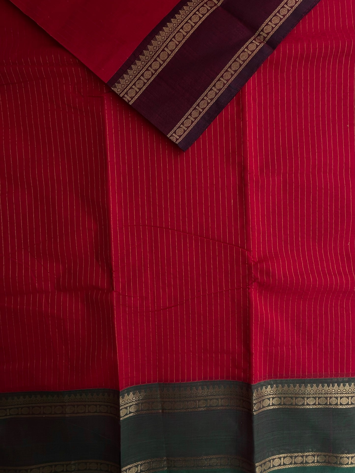 Kanchi cotton saree with korvai Ganga jamuna border
