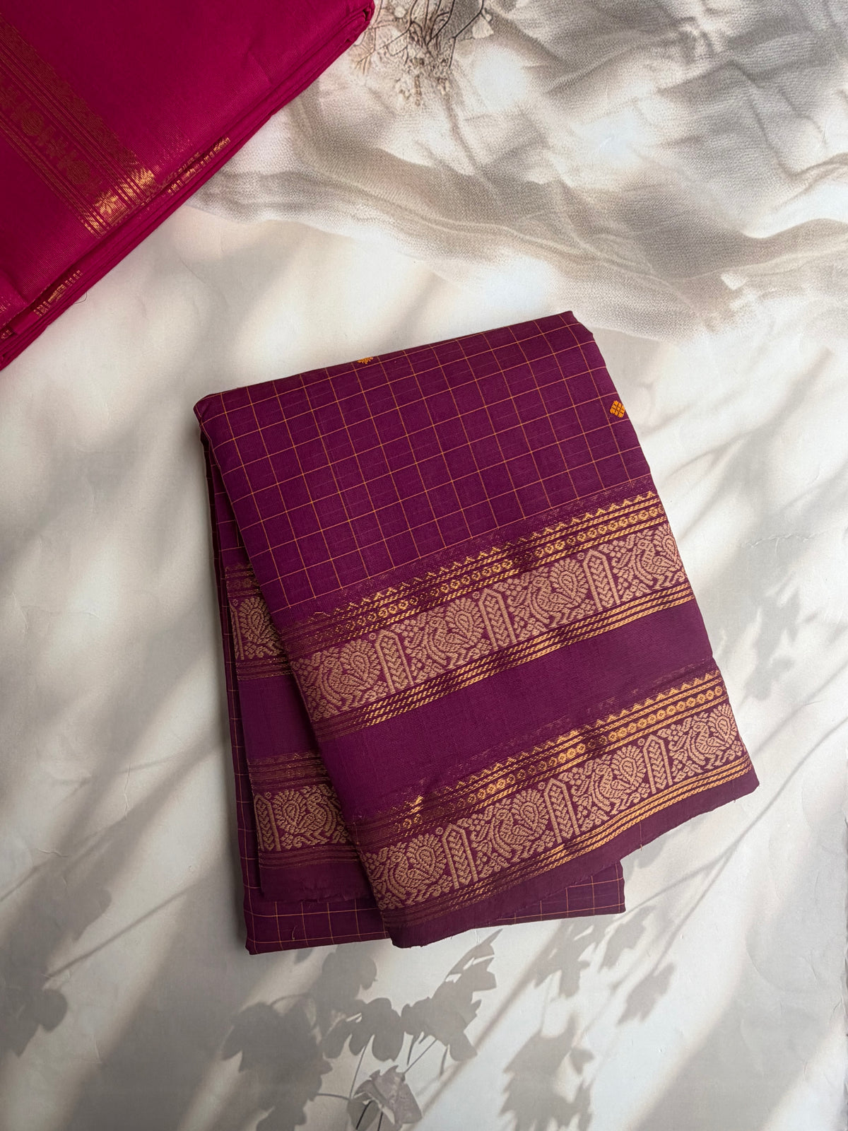 Kanchi cotton saree with kattam & butta weaves