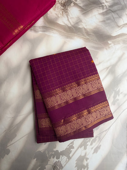 Kanchi cotton saree with kattam & butta weaves
