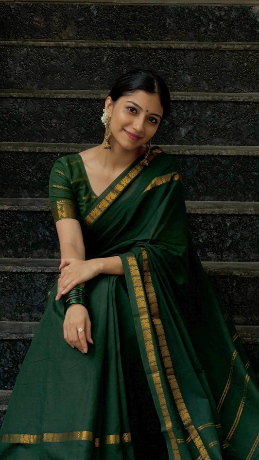 Sungudi Cotton saree Green with running blouse