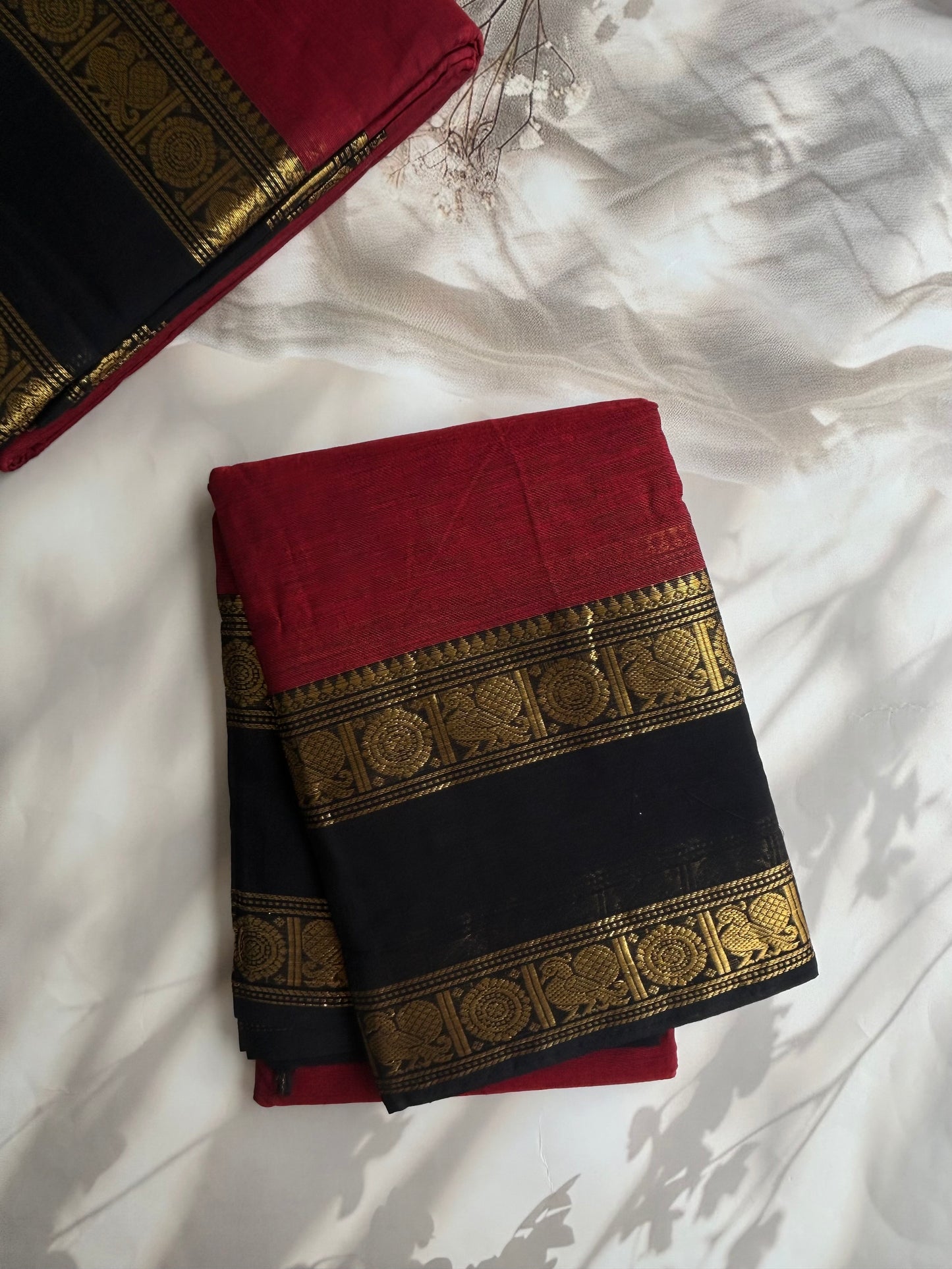 Kanchi cotton saree with zari weaves maroon with black border