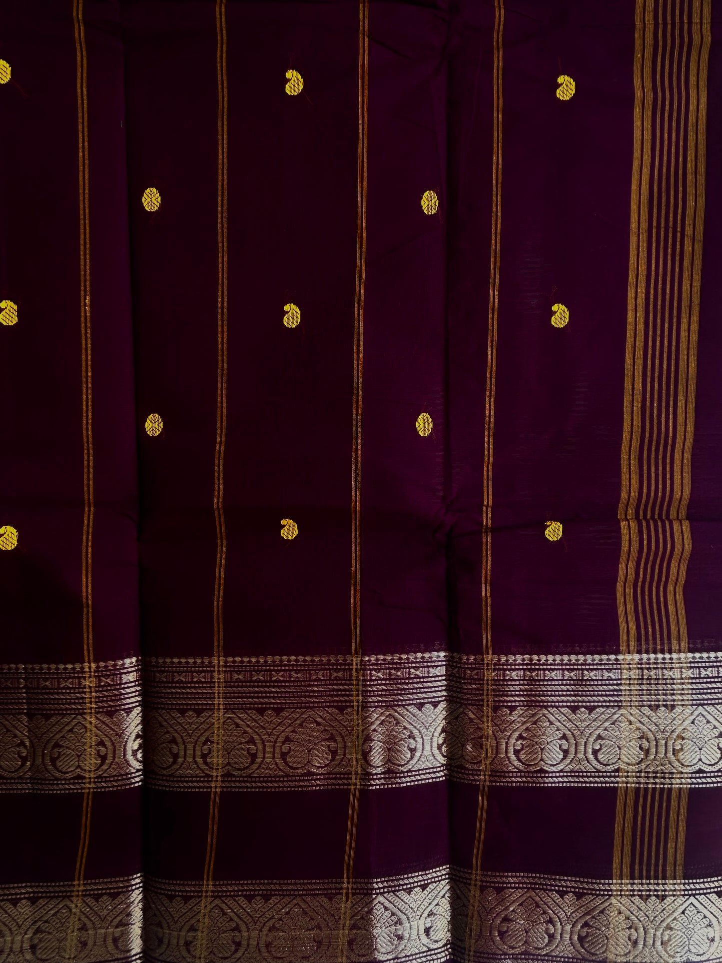 Kanchi cotton saree with butta weaves - brown