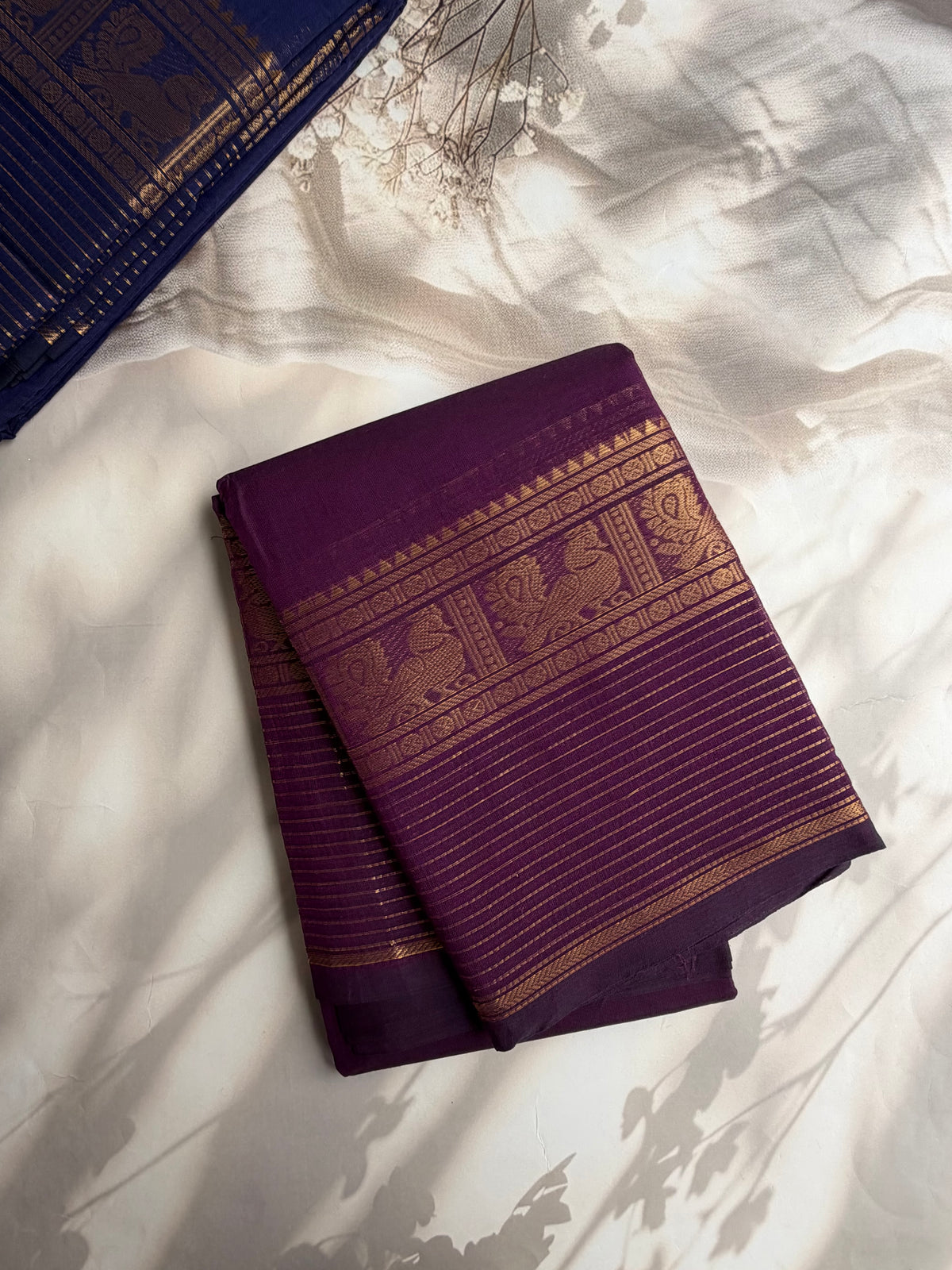 Kanchi cotton saree with zari lines border purple