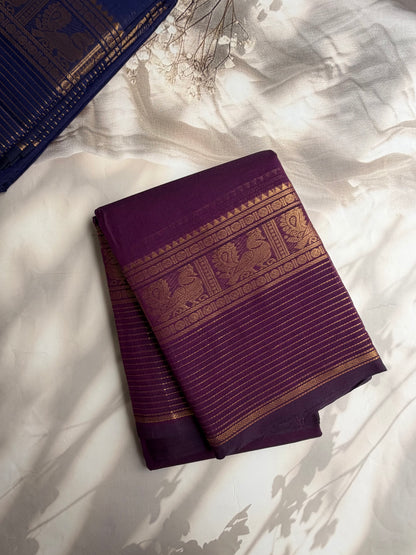 Kanchi cotton saree with zari lines border purple