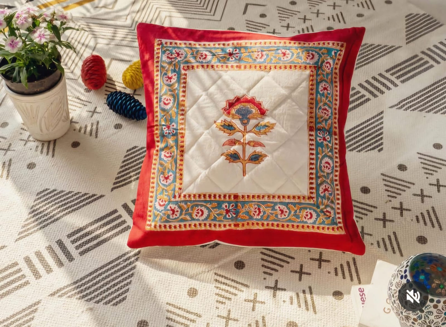 Block printed Quilted Cushion covers