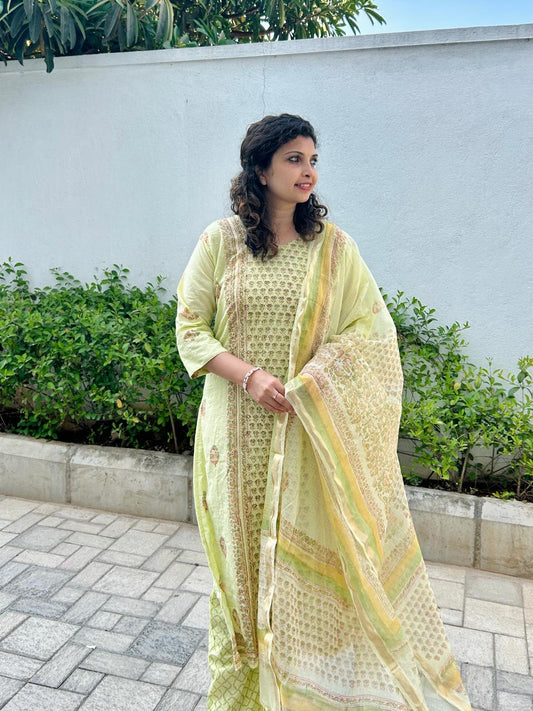 Block printed Hakoba kurta set