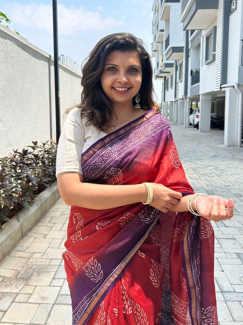 Chanderi silk cotton saree in block prints
