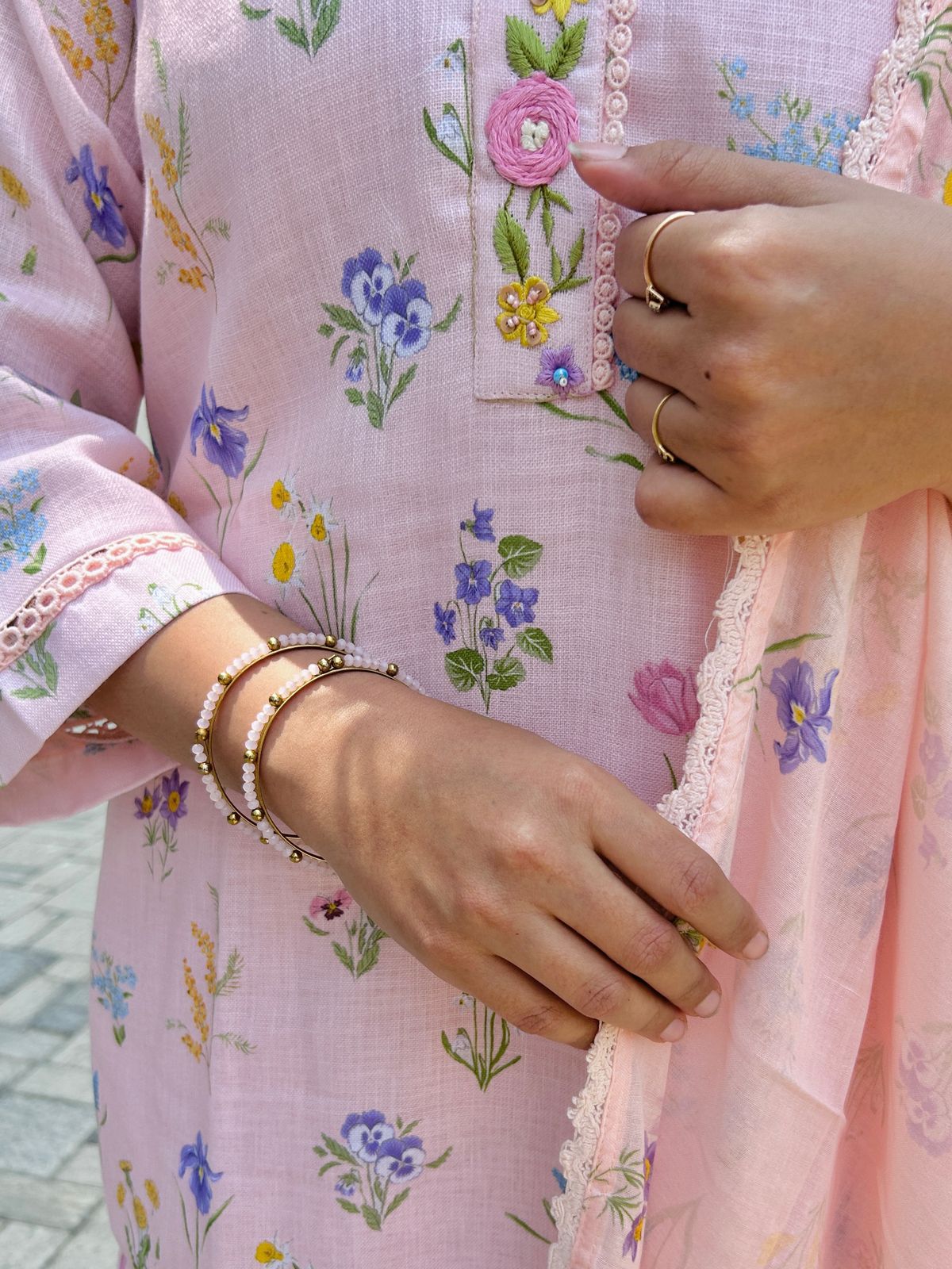 Printed Linen cotton kurta set