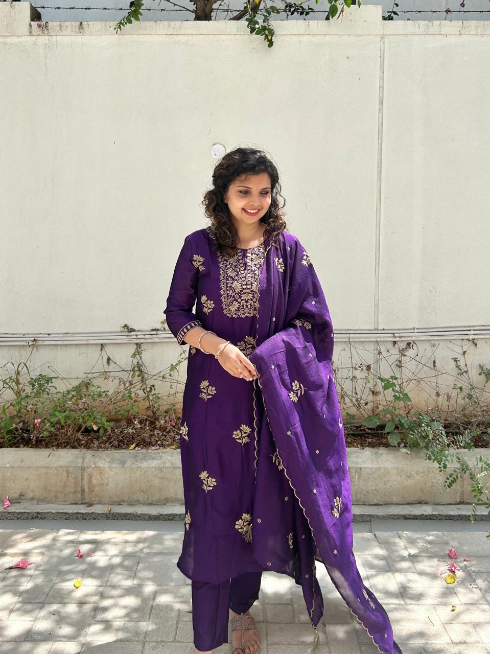 Vichitra silk embroidered Kurta set