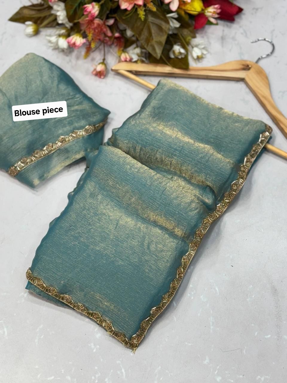 Chiffon dual tone shimmer saree