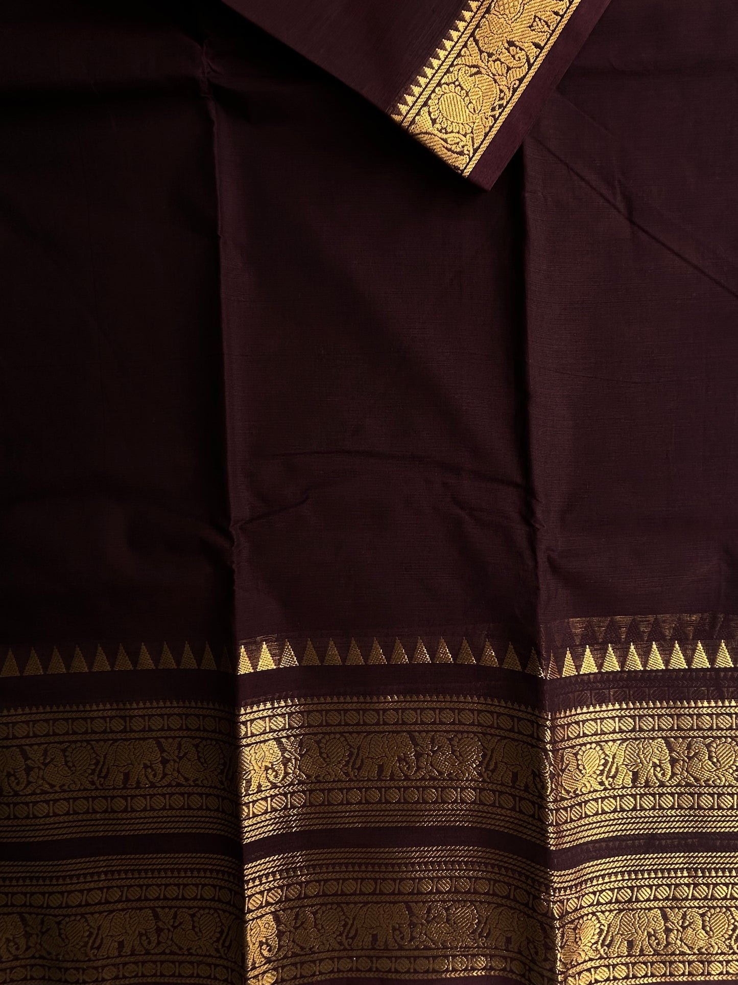 Kanchi cotton saree with rettapett border - coffee brown