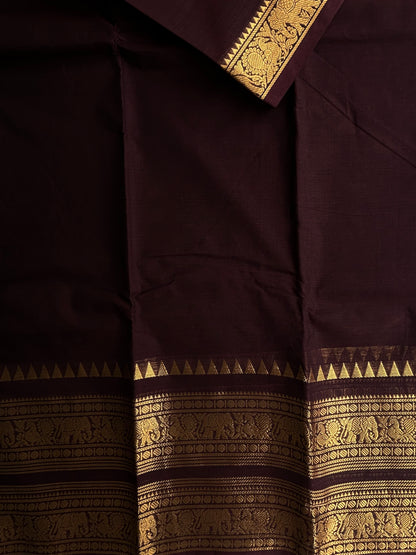 Kanchi cotton saree with rettapett border - coffee brown