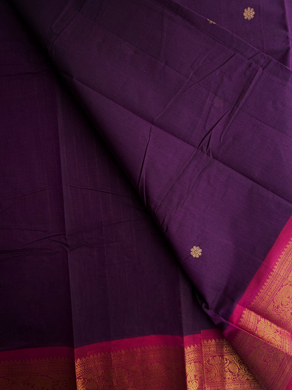 Kanchi cotton saree in zari butta weaves & grand pallu - purple