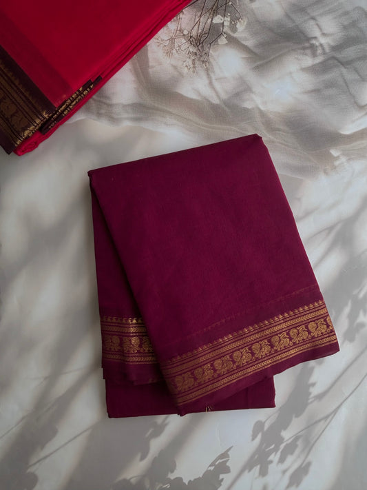 Kanchi cotton saree with minimal zari border