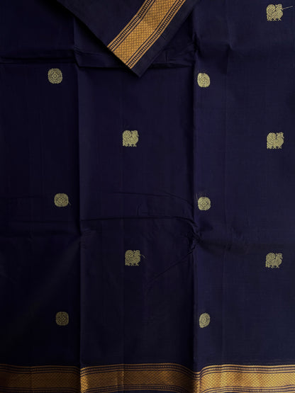 Kanchi cotton with zari weaves on body and pallu navy blue