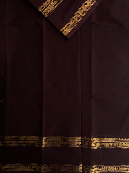 Brown Kanchi cotton saree with zari border