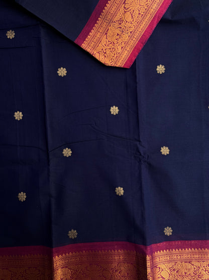 Kanchi cotton saree with butta weaves & zari pallu blue