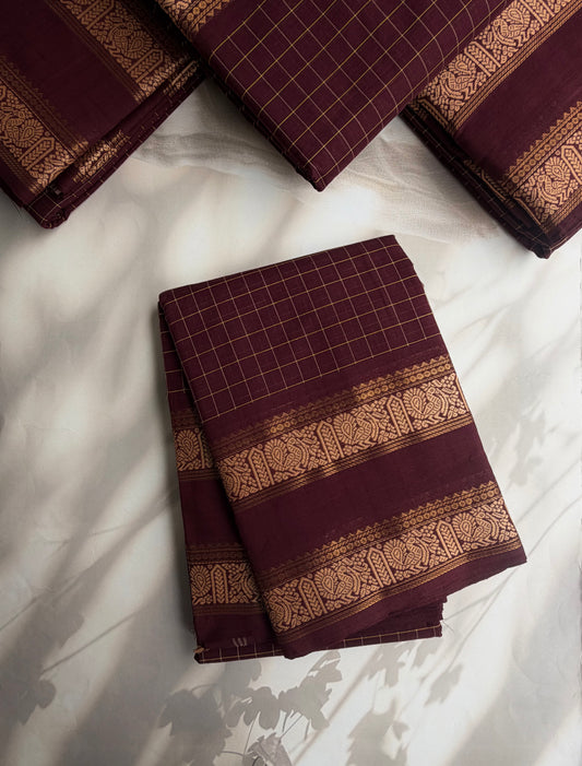 Kanchi cotton saree in kattam pattern brown