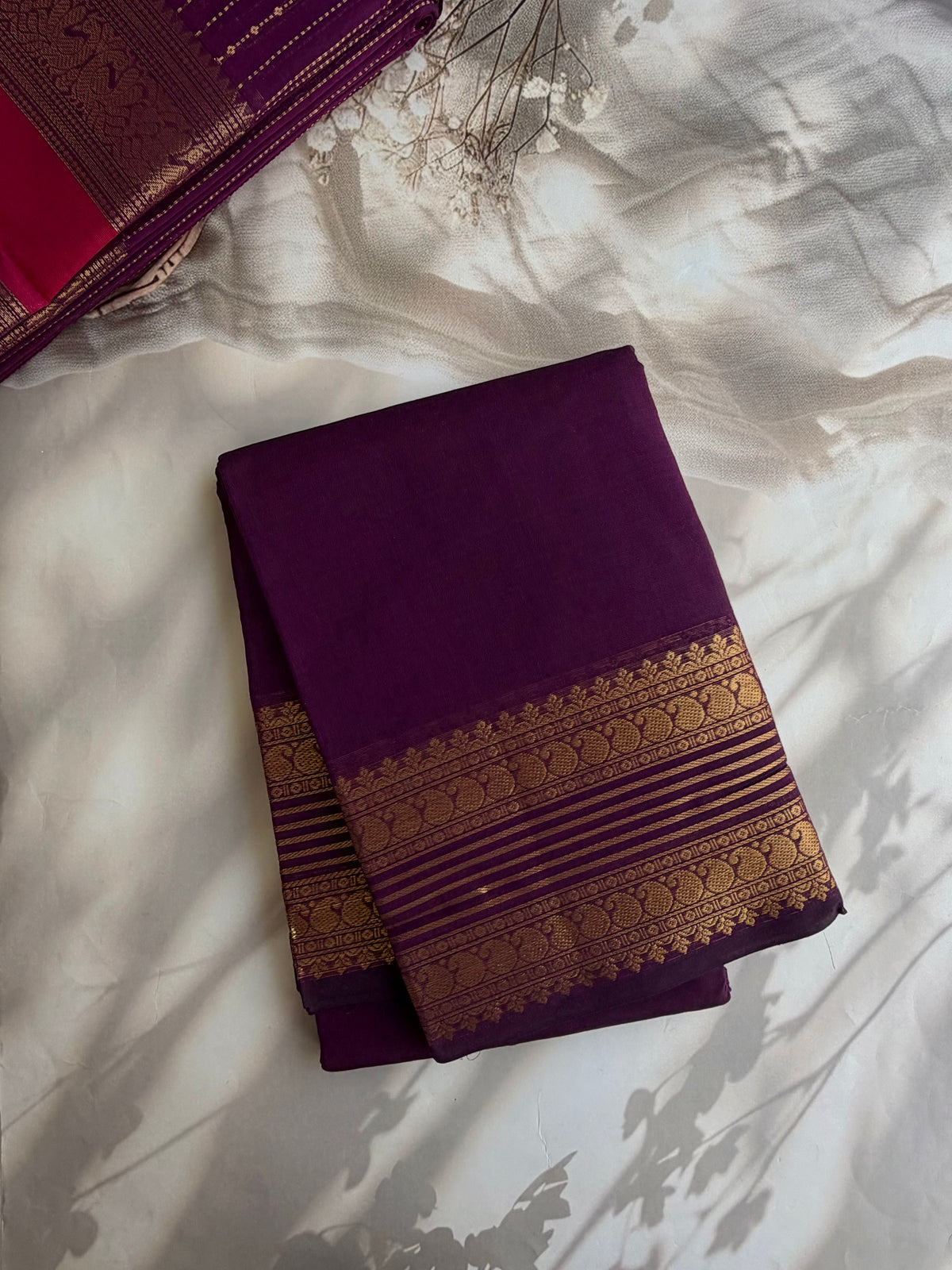 Kanchi cotton saree with zari weaves purple