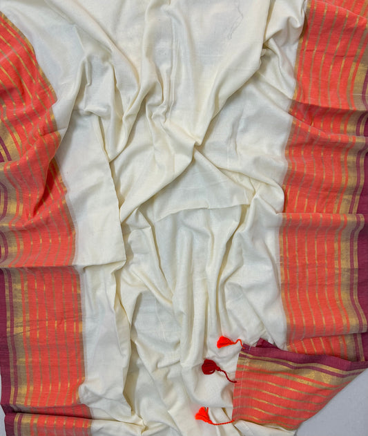 Mul mul saree with zari border