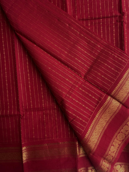 Kanchi cotton saree with vairaoosi weaves deep red