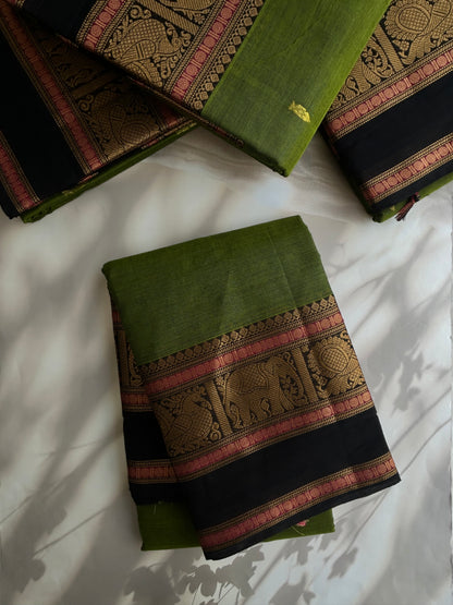 Kanchi cotton saree with butta weaves Green