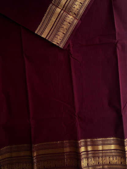 Kanchi cotton saree with zari border maroonish brown