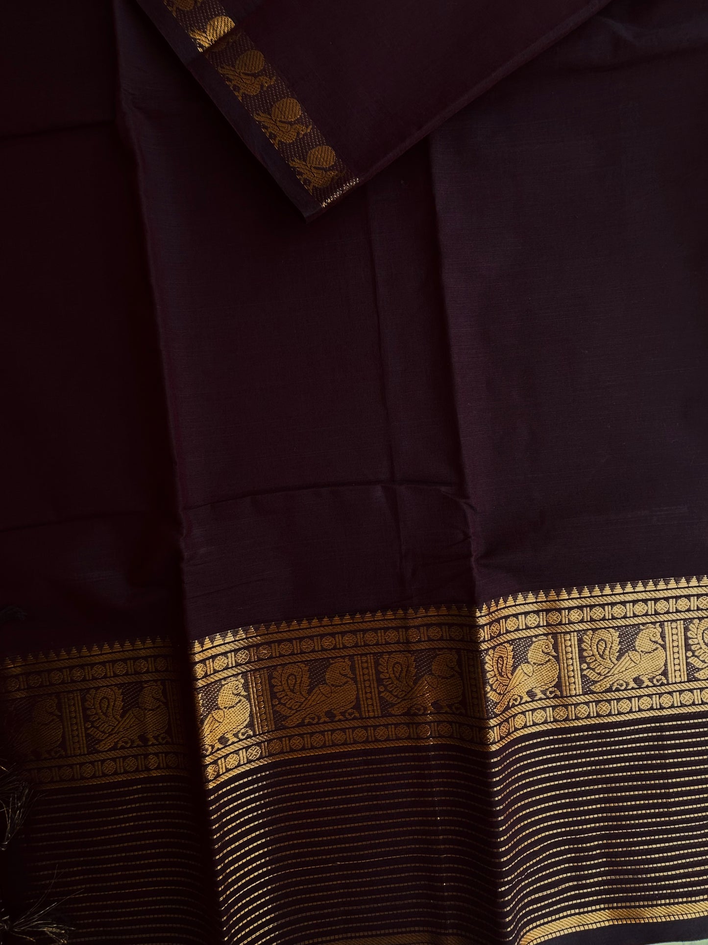 Brown Kanchi cotton saree with zari lines border