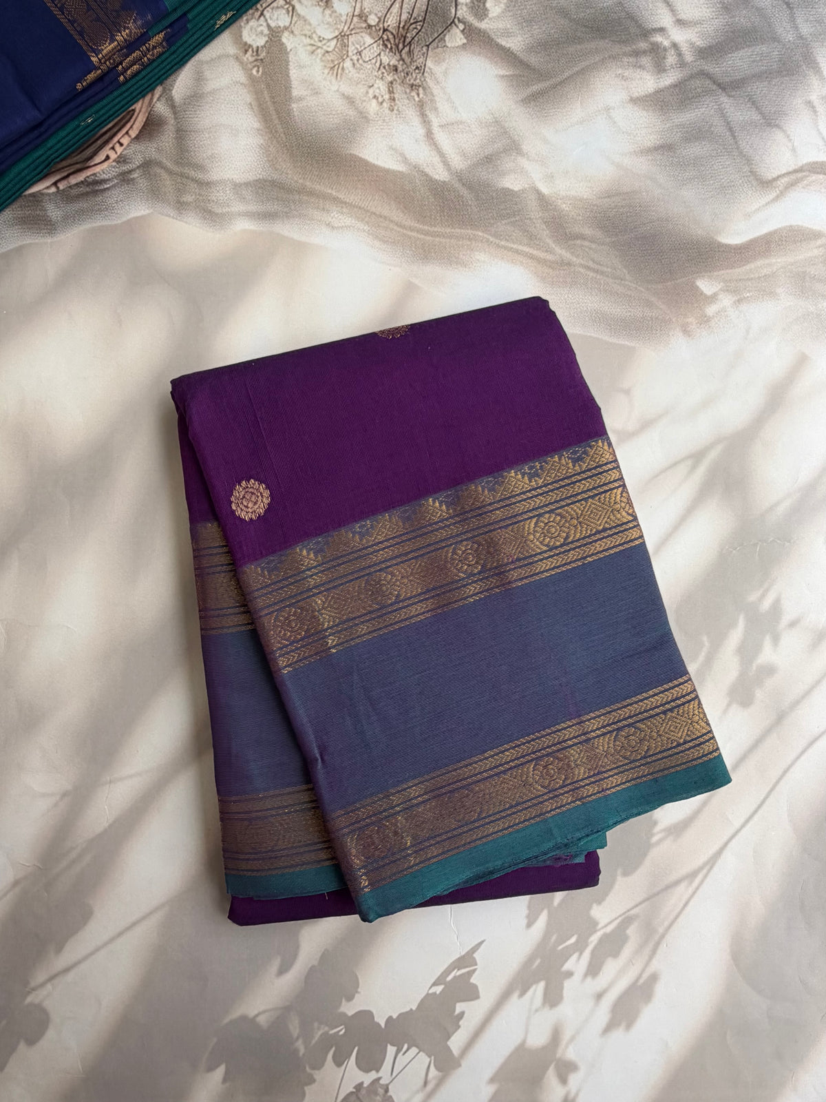 Kanchi cotton saree with butta weaves & zari pallu