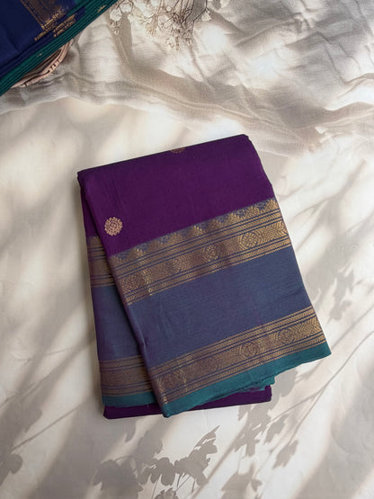 Kanchi cotton saree with butta weaves & zari pallu
