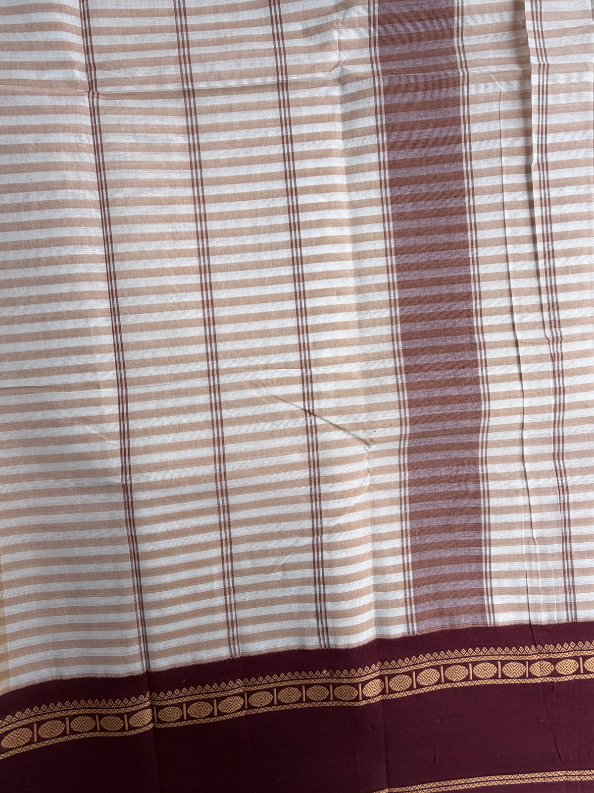Kanchi cotton saree with kattam weaves beige with maroon border