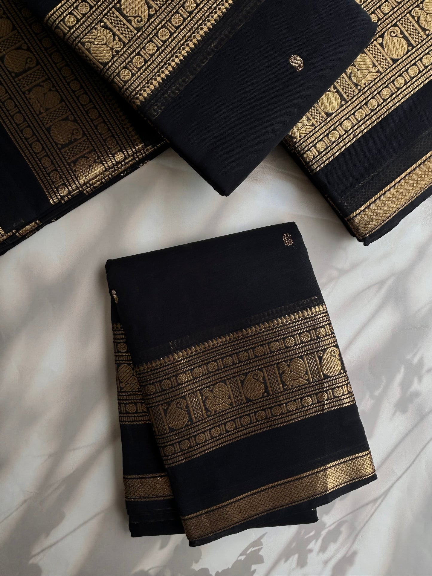 Kanchi cotton saree with butta weaves black