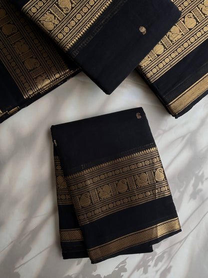 Kanchi cotton saree with butta weaves black