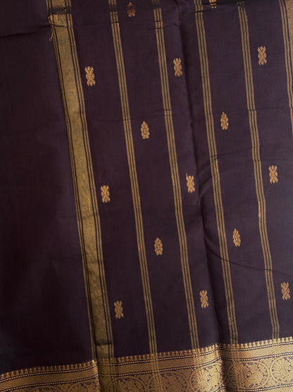 Brown Kanchi cotton saree with butta weaves