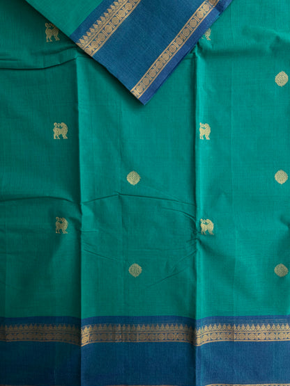 Kanchi cotton saree with butta weaves & zari pallu sky blue
