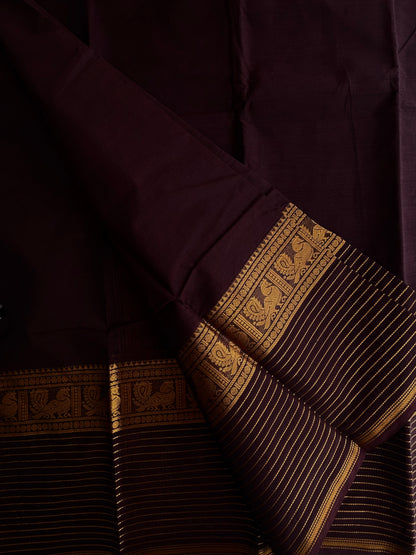 Brown Kanchi cotton saree with zari lines border