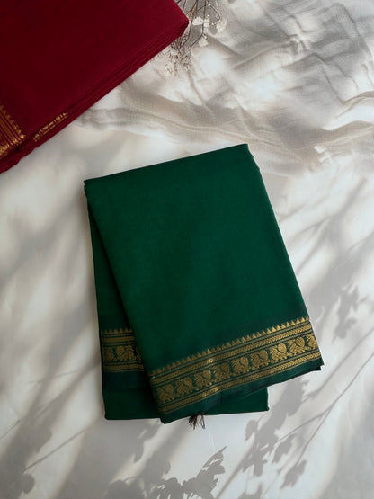 Kanchi cotton saree with minimal zari border green
