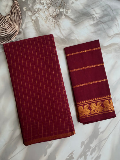 Sungudi cotton saree in checks - maroon