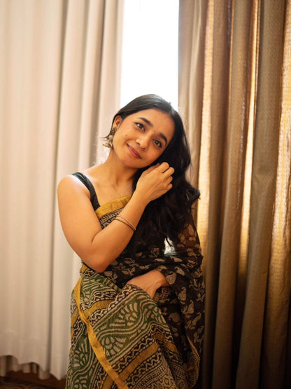 Kota doria saree in block prints