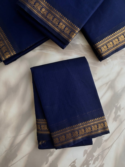 Kanchi Cotton saree with minimal zari border - dark blue