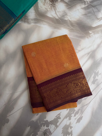 Kanchi cotton saree with butta weaves & zari pallu