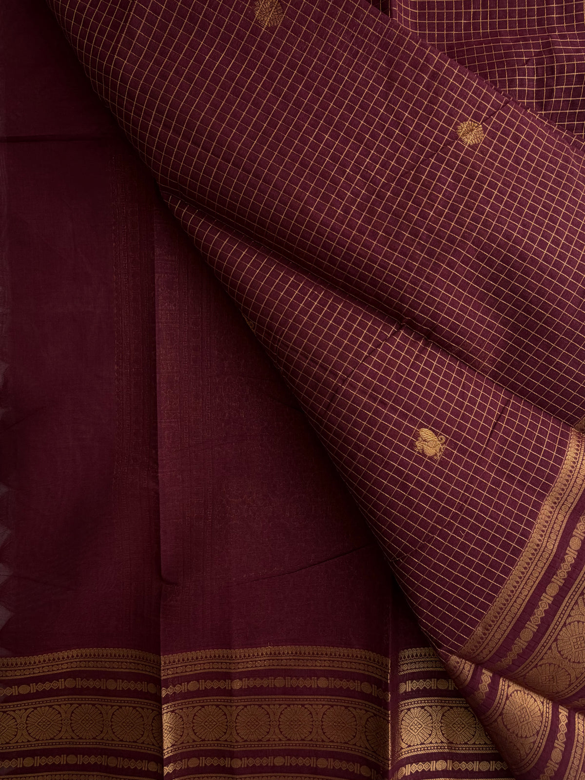 Kanchi cotton saree with zari kattam & butta weaves with grand pallu - brown
