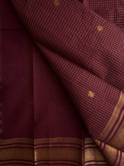 Kanchi cotton saree with zari kattam & butta weaves with grand pallu - brown