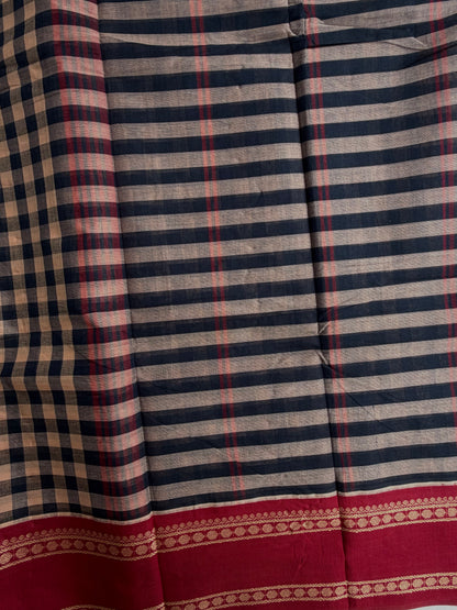 Kanchi cotton saree with kattam weaves multicolor