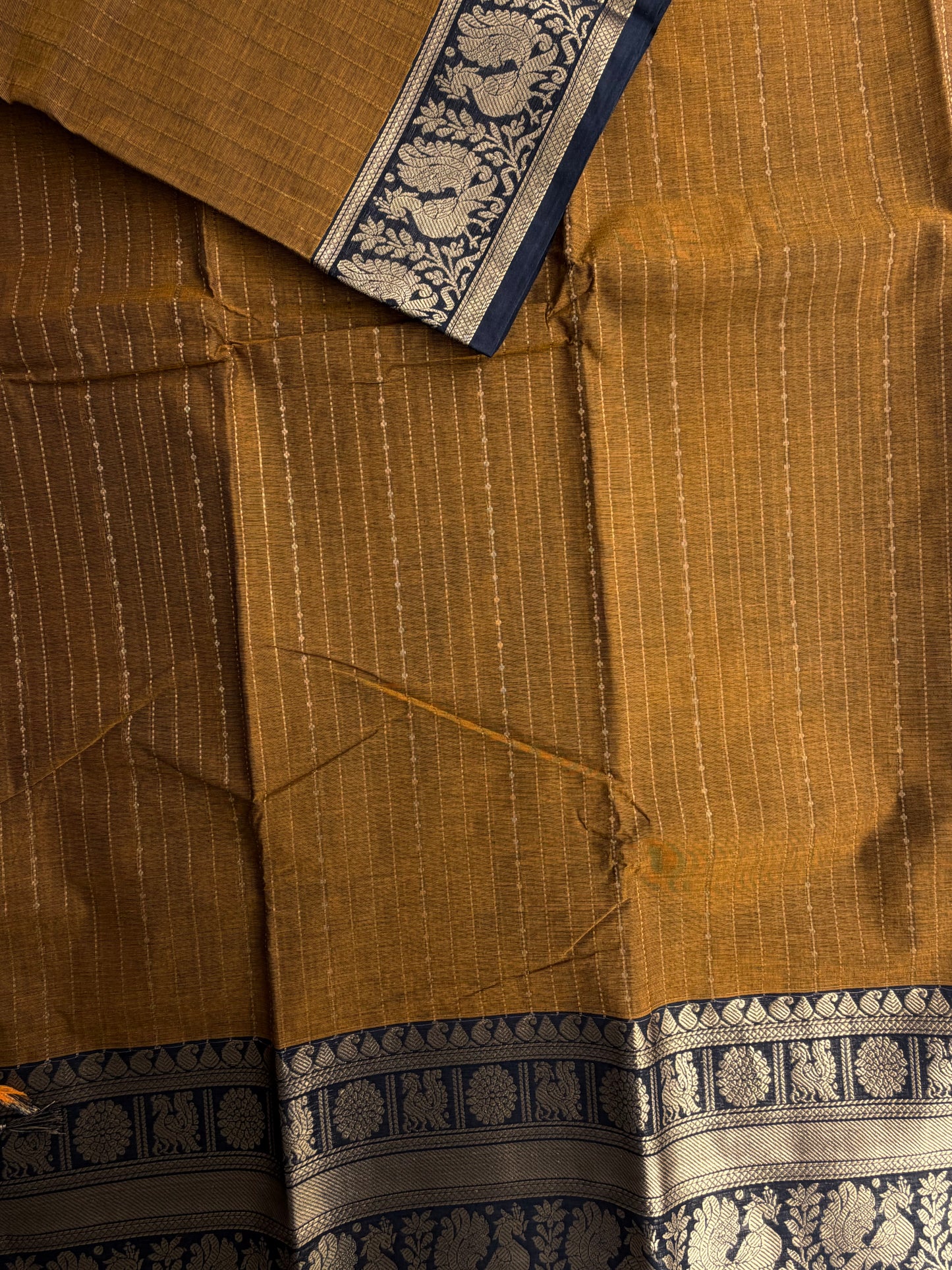 Kanchi cotton Vairaoosi weaves saree - mustard with black