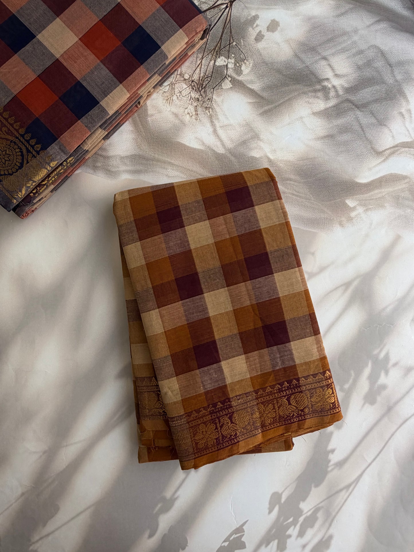 Kanchi cotton saree in kattam pattern - multicolor
