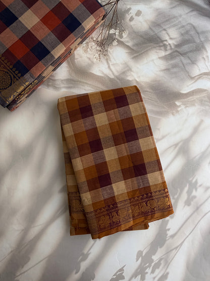 Kanchi cotton saree in kattam pattern - multicolor