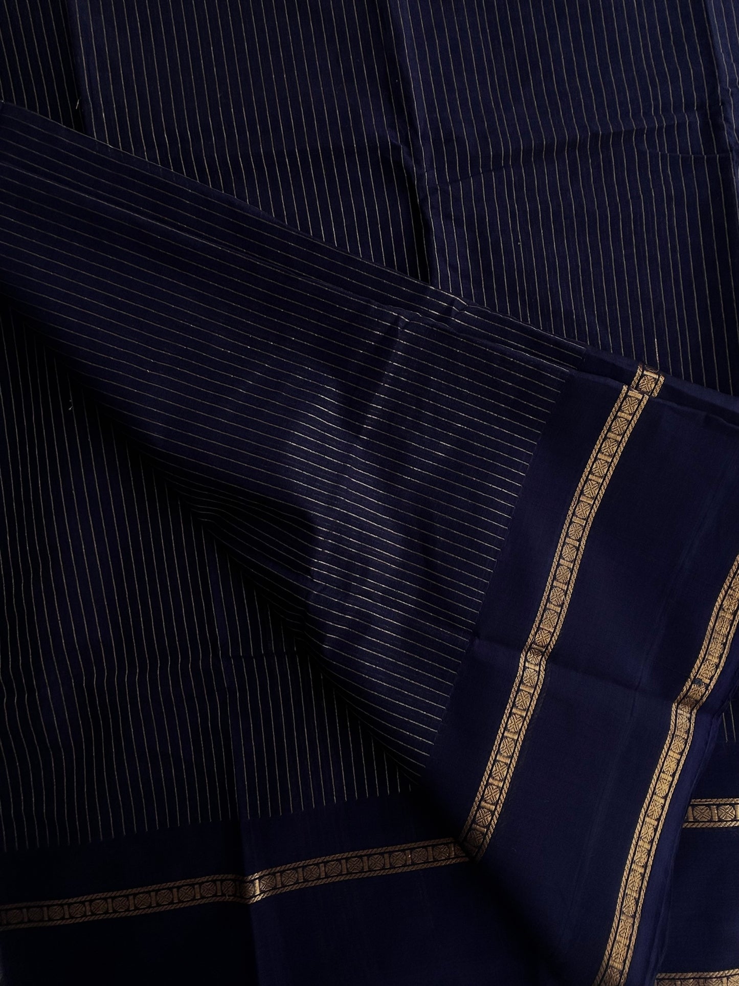 Kanchi cotton saree with Korvai Border - dark blue
