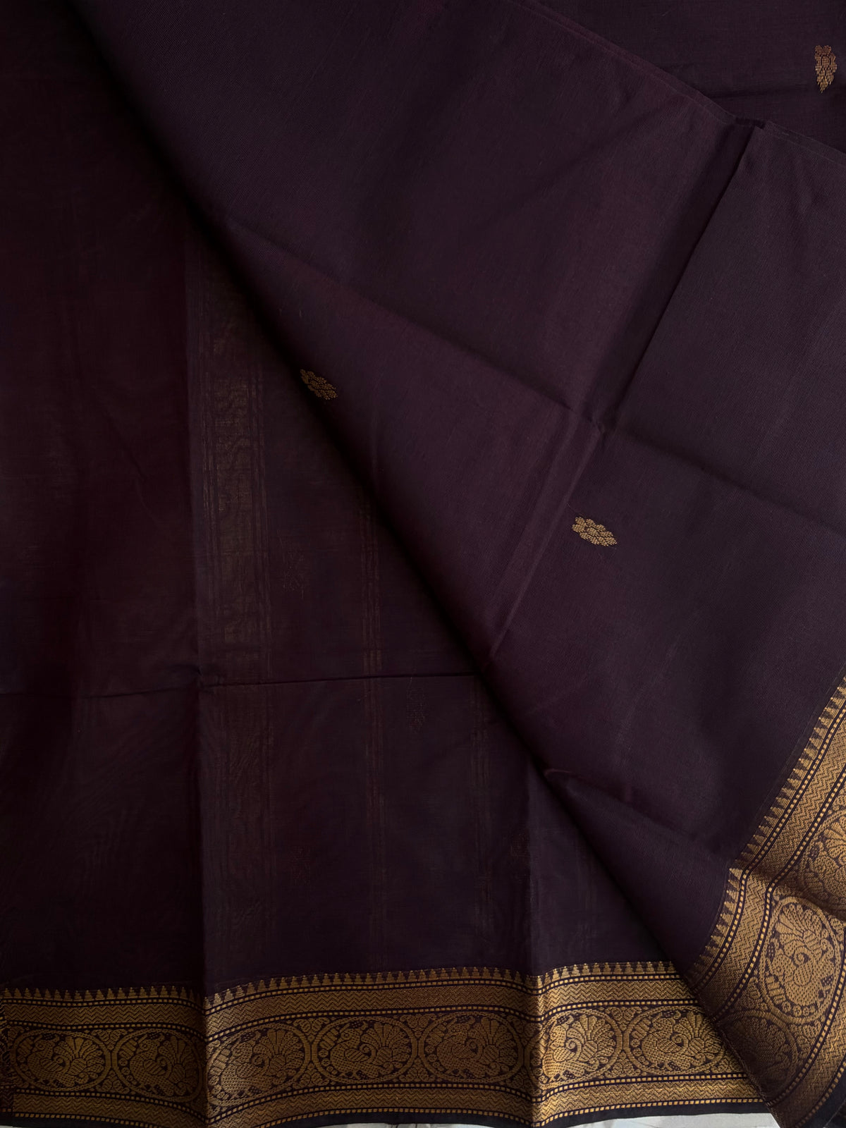 Brown Kanchi cotton saree with butta weaves