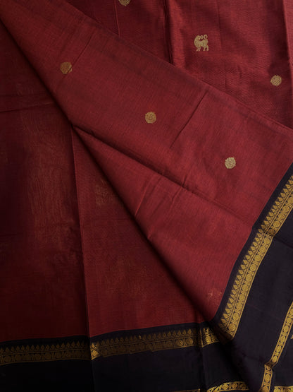 Kanchi cotton saree with butta weaves & zari pallu